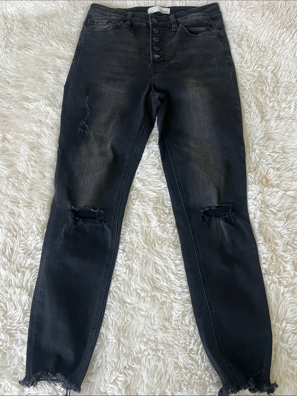 Vervet High Rise Distressed Black Skinny Jeans 27 ^